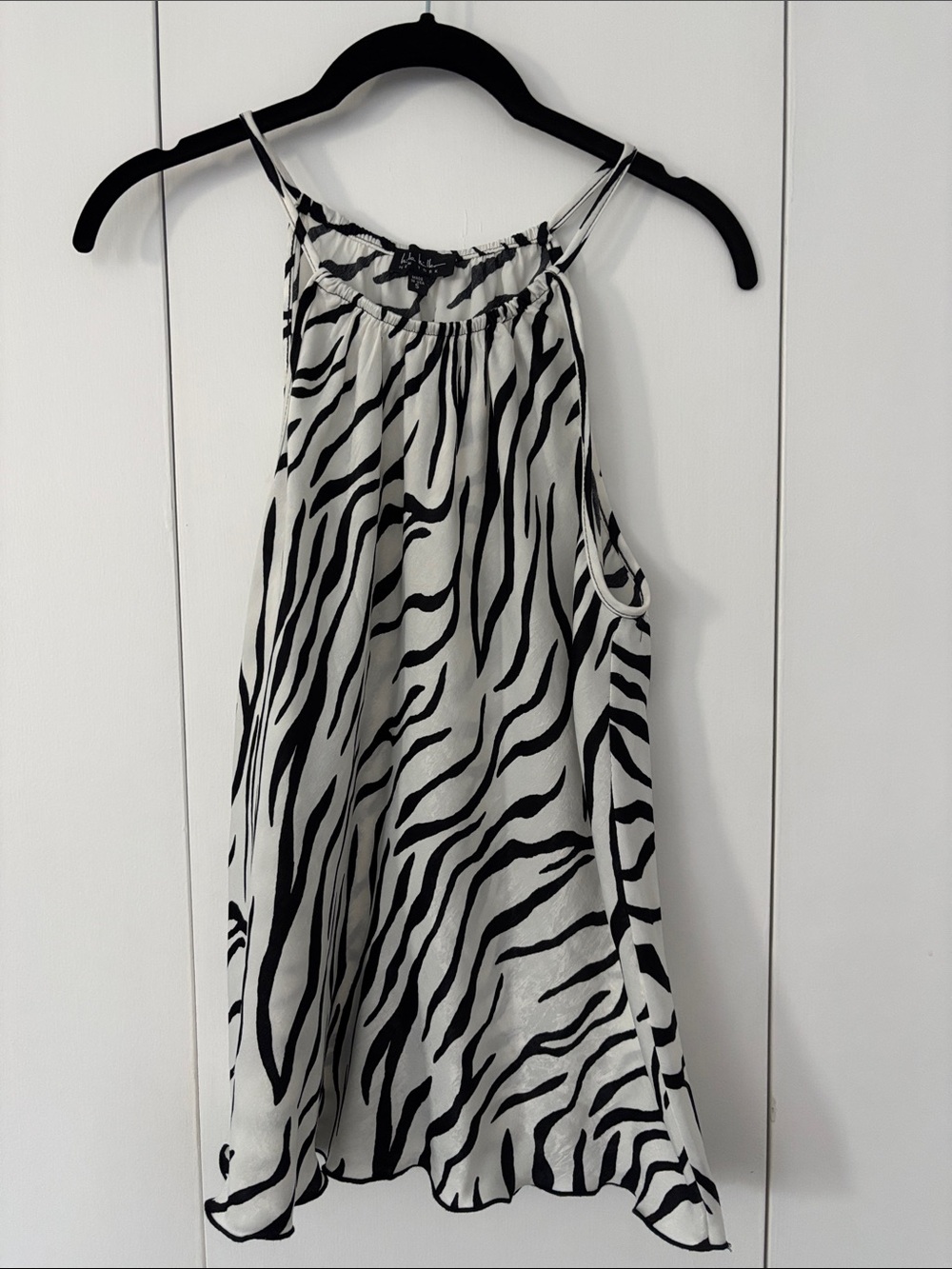Nicole Miller Black & White Zebra Print Halter Tank Top